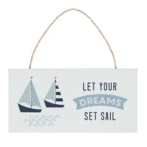 Something Different Set Sail MDF Door Sign White/Blue (10cm x 1cm x 20cm)