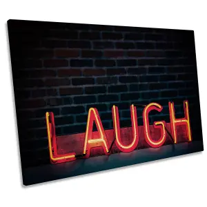 Laugh in Neon Sign CANVAS WALL ART Print Picture (H)81cm x (W)122cm