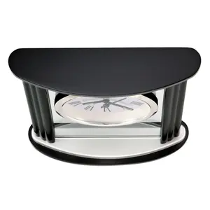 Modern & Contemporary Roman Numeral Solid Wood Quartz Movement / Crystal Alarm Tabletop Clock in Black Satin