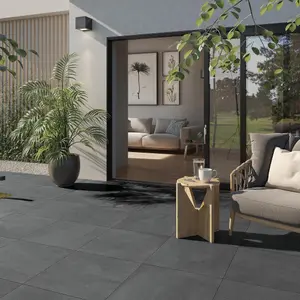 RAK 60x60 20mm Surface 2.0 Outdoor Black Matt Smooth Unglazed Concrete Effect Porcelain Outdoor Paving Tile - 0.72m² Pack of 2