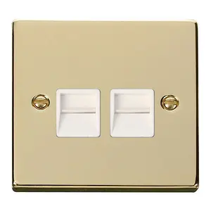 Polished Brass Secondary Telephone Twin Socket - White Trim - SE Home