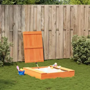 Berkfield Sandpit with Cover Wax Brown 111x111x19.5 cm Solid Wood Pine