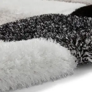 Black White Shaggy Geometric Modern Rug for Living Room Bedroom and Dining Room-80cm X 150cm