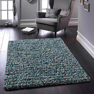 Shaggy Blue Wool Handmade Modern Shaggy Easy to Clean Abstract Rug For Dining Room Bedroom And Living Room-80cm X 150cm