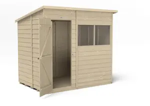 Forest Garden Overlap 7x5 ft Pent Wooden Pressure treated Shed with floor & 2 windows (Base included) - Assembly service included