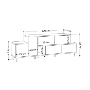 Decortie Hermes Modern TV Unit Multimedia Centre Large Storage 52" TVs Cabinet Fits Dark Oak Black Marble Effect 171.2cm