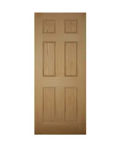 6 panel Unglazed Wooden White oak veneer External Front door, (H)1981mm (W)838mm