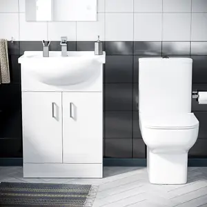 Nes Home 550mm Freestanding Vanity Basin Unit & Close Coupled Toilet White