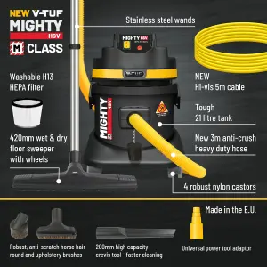 MIGHTY HSV - 21L M-Class 110v Industrial Dust Extraction Wet & Dry Vacuum Cleaner  - Health & Safety Version