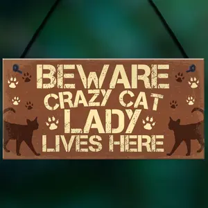 Red Ocean Novelty Beware Crazy Cat Lady Home Decor Hanging Chic Sign Funny Cat Birthday Gifts For Cat Lovers