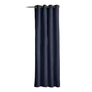 Velvet Chenille Thermal Fleece Lined Ring Top Door Curtain 137cm x 213cm Navy