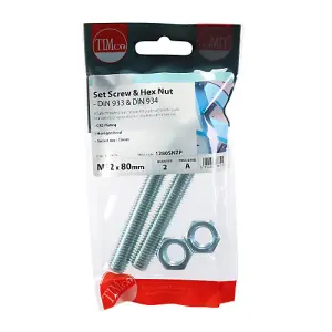 Timco - Set Screws & Hex Nuts - Grade 8.8 - Zinc (Size M12 x 80 - 2 Pieces)