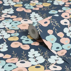 Superfresco Easy Lily Retro Navy Floral Wallpaper