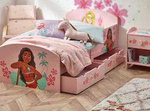 Disney Princess Toddlers Bed with storage, Engineered Wood, Light Pink, W143 X D75 X H64cm