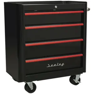 Retro Black 4 Drawer Portable Tool Chest with Lock and Mobile Storage