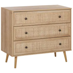 Rattan 3 Drawer Chest Light Wood PONCA