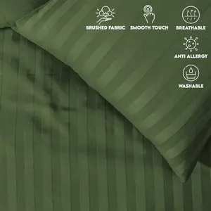 Renze Microfiber 250 TC Reversible Stripe Duvet Cover Set with Pillowcases Olive / Double Duvet Cover + 2 Standard  Pillowcases