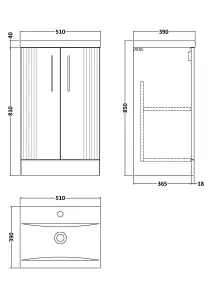 Retro 2 Door Floor Standing Vanity Unit with Mid-Edge 1 Tap Hole Ceramic Basin - 500mm - Satin Grey - Balterley