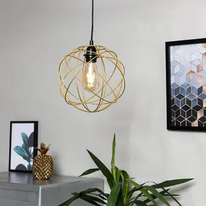 Rutherford 24.5cm H x 25cm W Metal Round Pendant Shade ( Clip On ) Gold / Yes