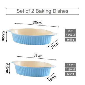  2-Piece Ceramic Baking Dish Set Blue