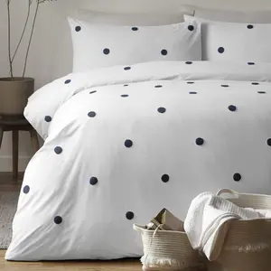 Dot Garden Cotton Solid Colour Duvet Cover Set with Pillowcases White/Navy Dots / Single Duvet Cover + 1 Standard Pillowcase