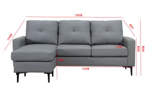 Elm Corner Sofa with Matching Footstool, 3 Seater Sofa in Air Leather Grey