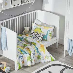 Bloomsbury Mill - Dinosaur World Kids Toddler Cot Bed Duvet Cover and Pillowcase Set - Cot Bed - 150 x 120cm