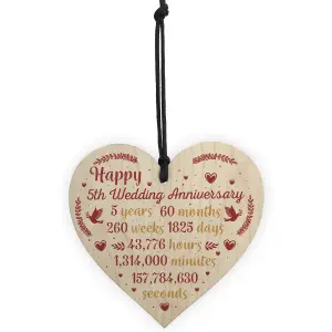 Red Ocean Handmade Wooden Heart Plaque 5th Wedding Anniversary Gift For Her Him Husband Wife Congratulations