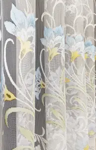 Home Curtains Bella Coloured Floral Net 400w x 115d CM Cut Lace Panel Blue