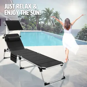 Sun Lounger Lorella - padded, foldable, with aluminium frame - beige