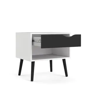 Dowler 1 Drawer Bedside Table White/Black Matte