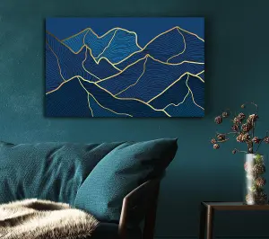 Gold Mountains On Blue Canvas Print Wall Art - Medium 20 x 32 Inches