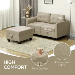 HOMCOM Modular Sectional Sofa with Storage, 2 Seater Sofa Set, Light Brown