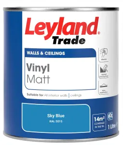 Leyland Trade Vinyl Matt Walls & Ceilings Emulsion Paint Sky Blue (RAL 5015) 1L