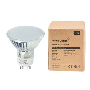 ValueLights Pack of 4 Branded 3W Super Bright LED Energy Saving GU10 50w Halogen Replacement Light Bulbs 3000K Warm White