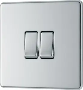 BG FPC42 Nexus Screwless FlatPlate Double Light Switch Polished Chrome 2 Way 10A