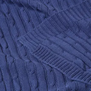 Homescapes Cotton Cable Knit Throw Navy Blue, 130 x 170 cm