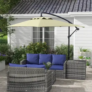 Outsunny 3 m Cantilever Parasol with Cross Base, Crank Handle, 6 Ribs, Beige