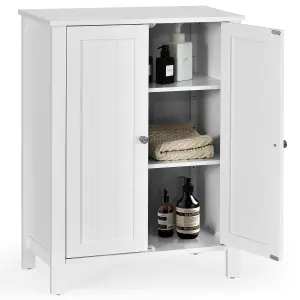 COSTWAY 2-Tier Bathroom Freestanding Storage Cabinet Floor Cabinet W/ Double Door