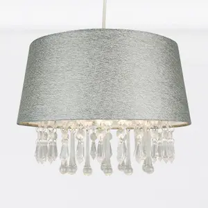 First Choice Lighting Set of 2 Sparkle Grey Jewelled Easy Fit Light Shades