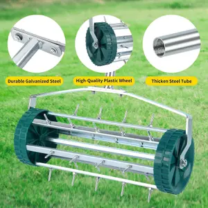 AMOS Manual Lawn Aerator with Removable Steel Handle Rolling Rotary Spiked Drum Outdoor Garden Tools For Grass Yard Gardening