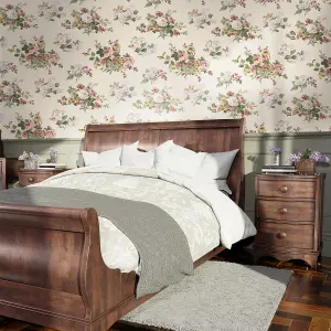 Laura Ashley Rosemore Pale sable Floral Smooth Wallpaper