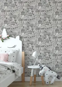 NuWallpaper NUS4859 Oui Paris Peel & Stick Wallpaper, Charcoal