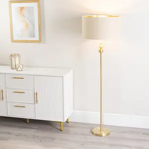 ValueLights Marissa Gold Stacked Ball Floor Lamp with Beige/Gold Shade