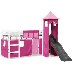 Berkfield Kids' Loft Bed with Tower Pink 90x200 cm Solid Wood Pine