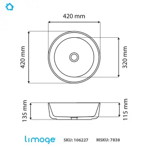 7838 Ceramic 42cm Rounded Countertop Basin in Matte Black