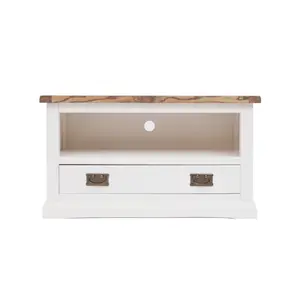 Cosenza Off White 1 Drawer TV Cabinet Brass Drop Handle