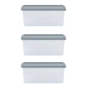 3 x Wham Box 9L Stackable Plastic Storage Box & Lid Clear/Steel