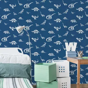 Holden Decor Dino Dictionary Blue Children's Smooth Wallpaper