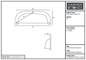 Hammer & Tongs - Wide Lipped Cabinet Cup Handle - W95mm x H40mm - Brass